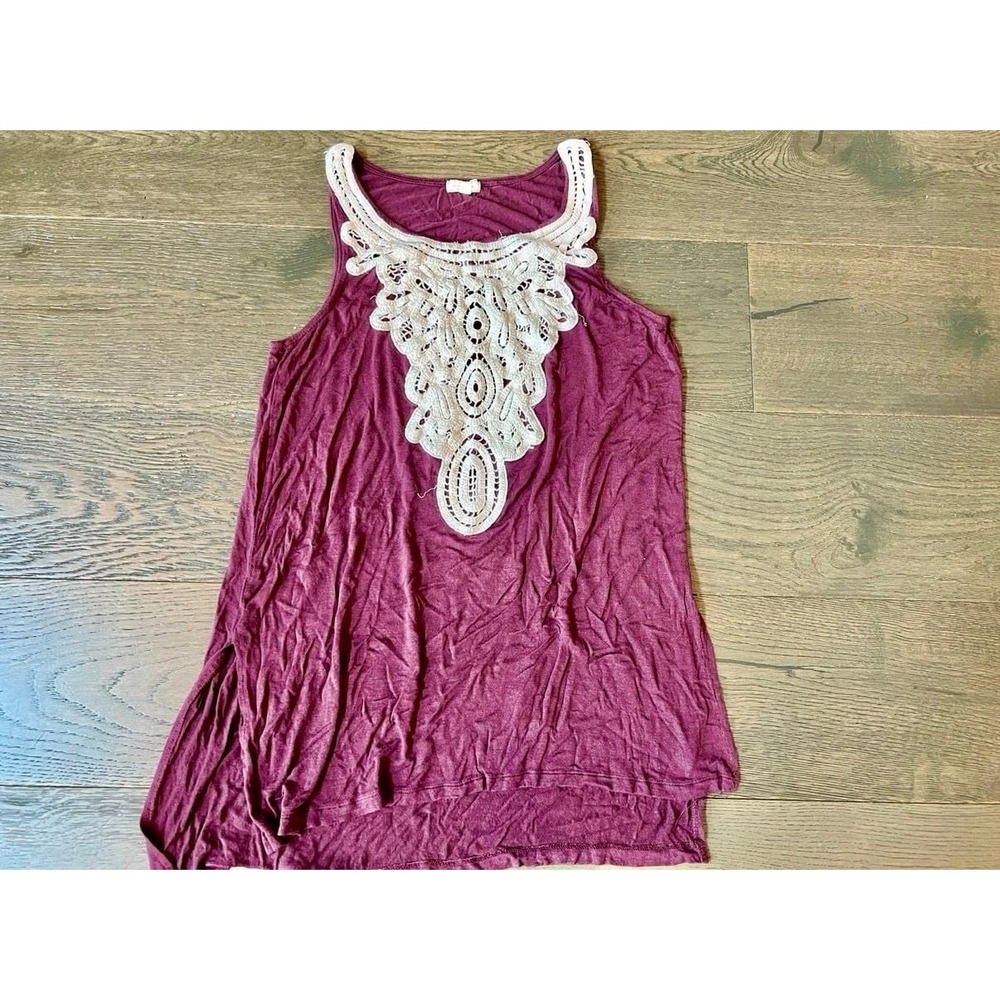 Eyeshadow Tank Top L Burgundy Crochet Collar Sleeveless Rayon Spandex